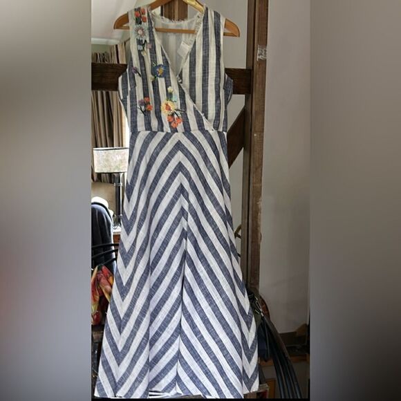 Megan Park Dress Chevron striped sleeveless embroidered maxi back zip cut out 0 - Picture 3 of 17